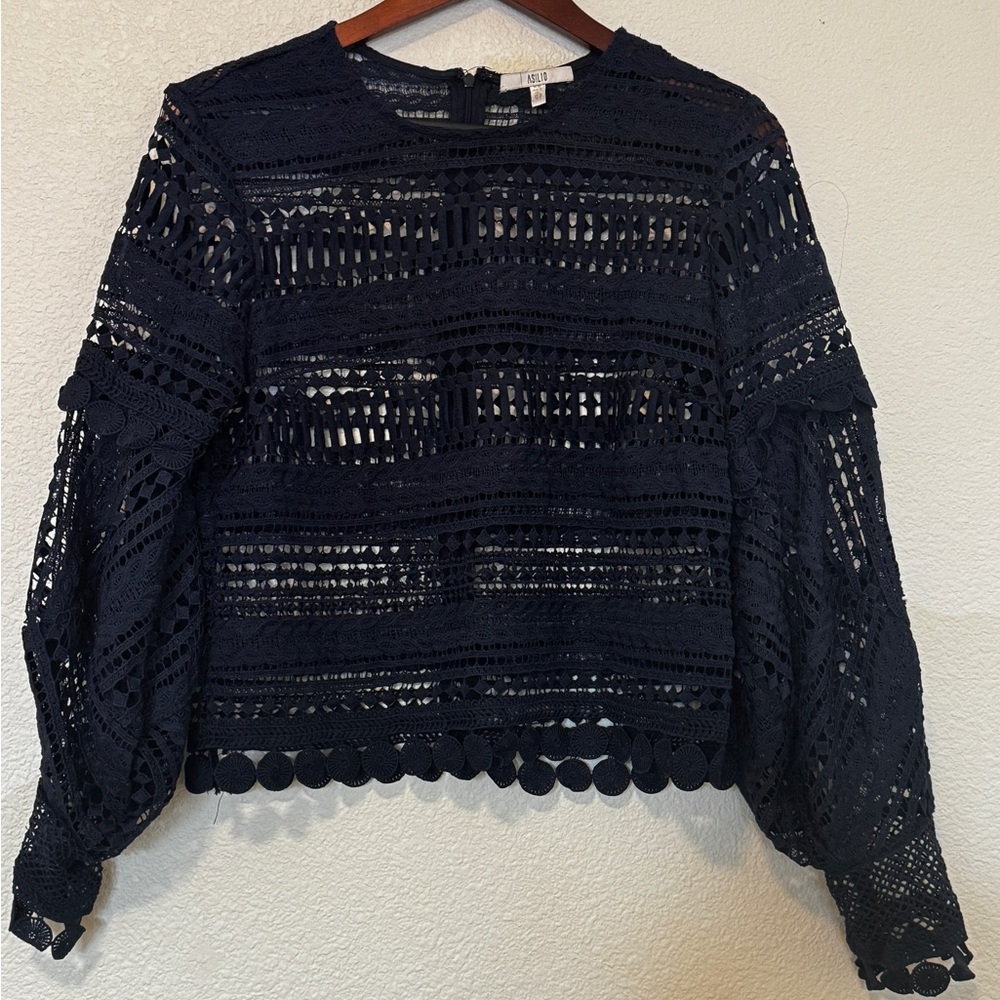 Asilio Black Cropped Embellished Blouse